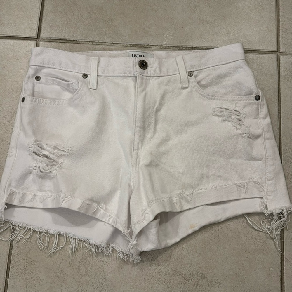PISTOLA | WHITE JEAN SHORTS | DISTRESSED CUT OFF SHORTS